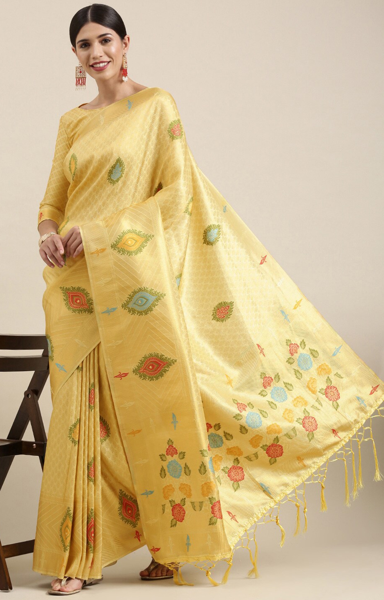 Shaily Women's Yellow Silk Blend Woven Design Saree-SHY_MYR1005YLW_SR01