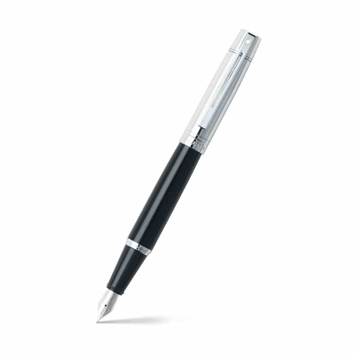 Sheaffer Gift 300 Fountain Pen (Fine) Glossy Black and Chrome with Chrome-Plated Trim