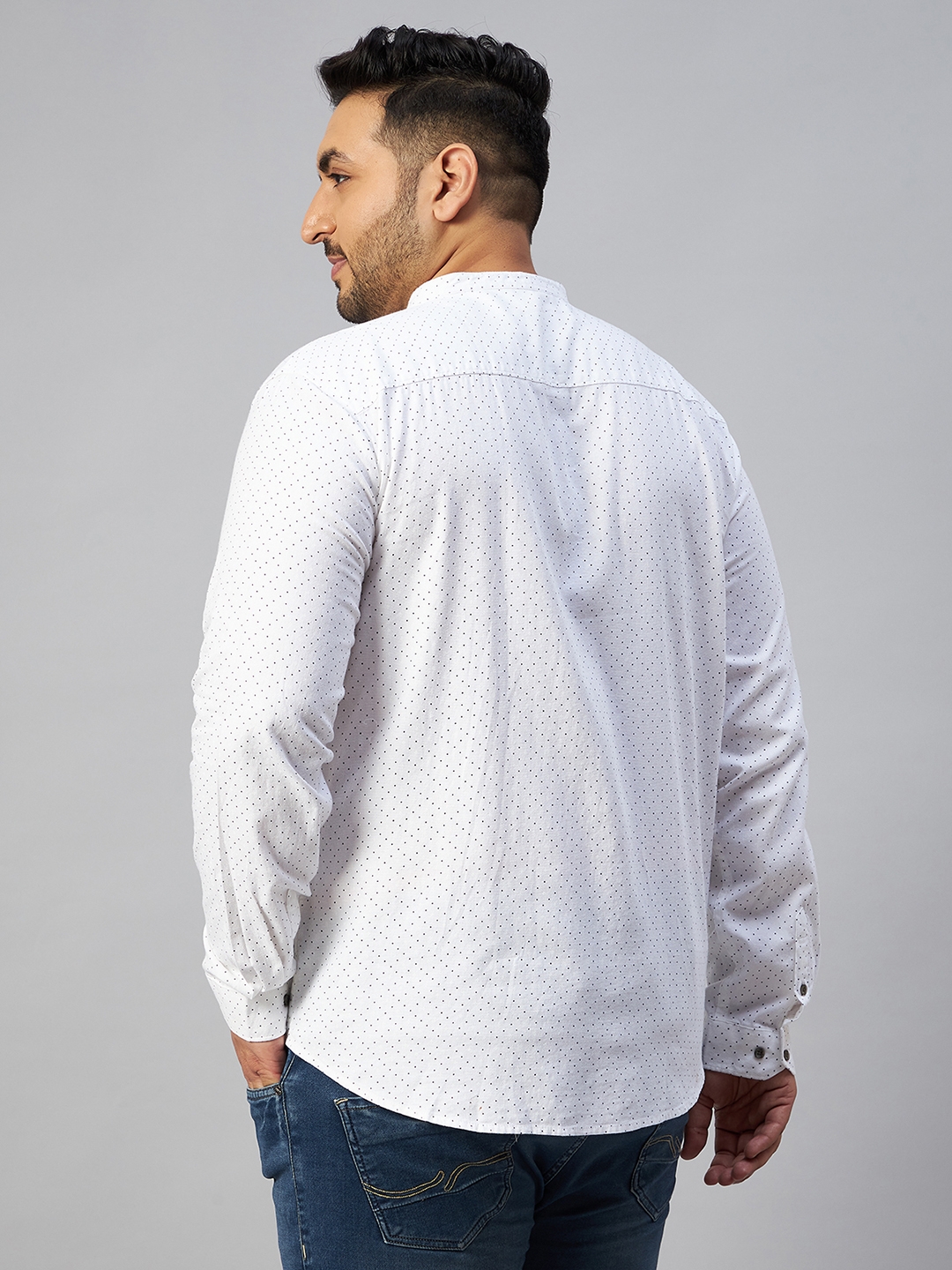 SHOWOFF Plus | SHOWOFF Plus Men Off White Printed Mandarin Collar Full Sleeves Regular Fit Casual Shirt 3