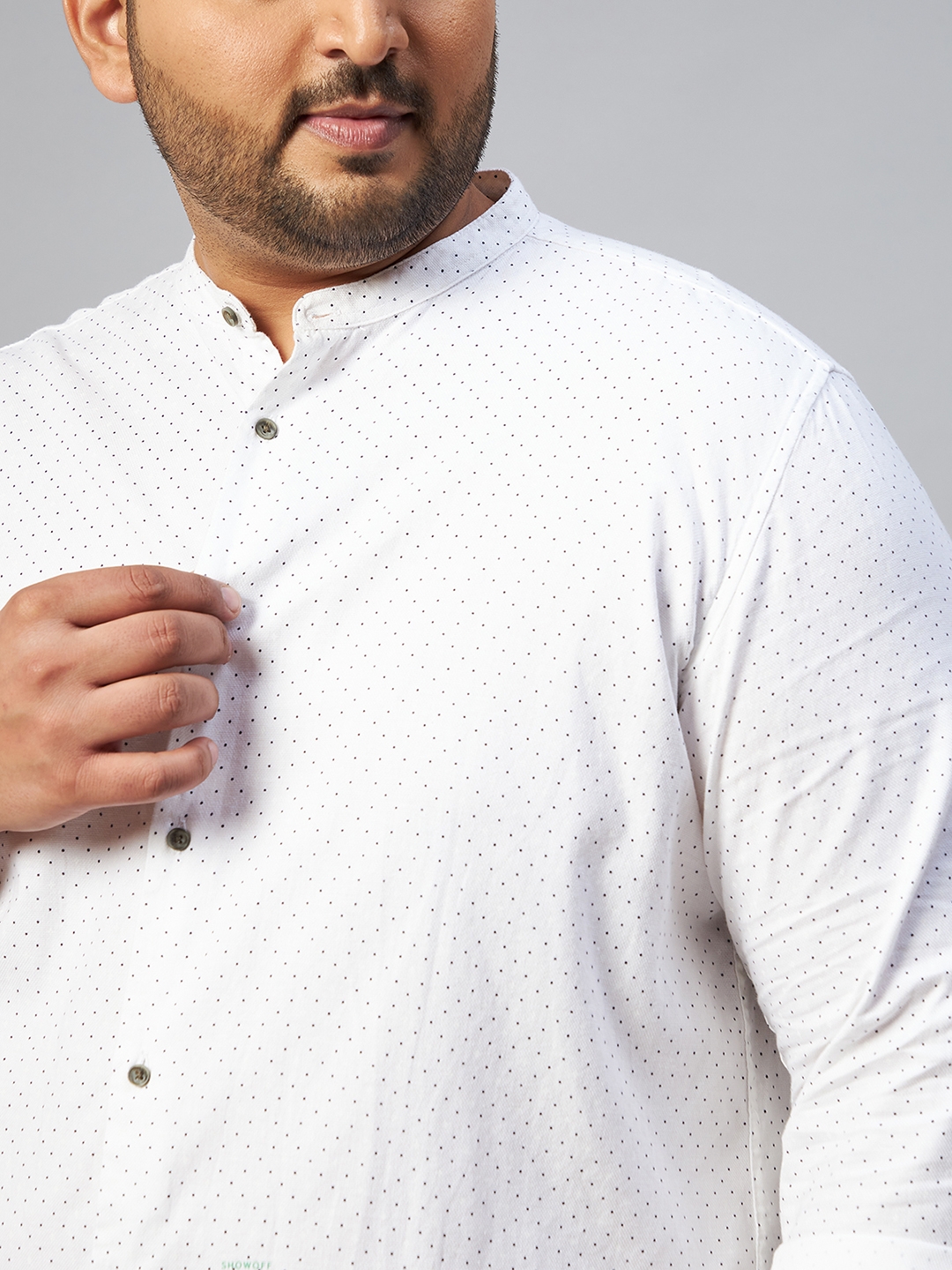 SHOWOFF Plus | SHOWOFF Plus Men Off White Printed Mandarin Collar Full Sleeves Regular Fit Casual Shirt 5