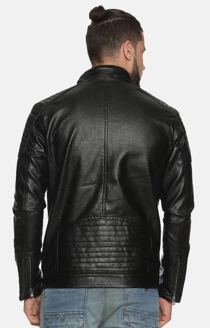 Showoff | Men Black Casual Solid Leather jacket 3