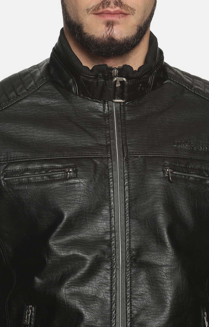 Showoff | Men Black Casual Solid Leather jacket 4