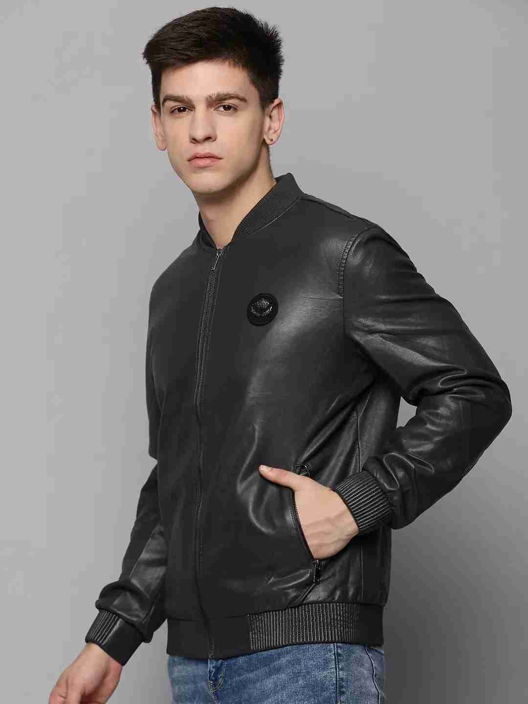 SHOWOFF Men Grey Solid Mandarin Collar Full Sleeves Jacket
