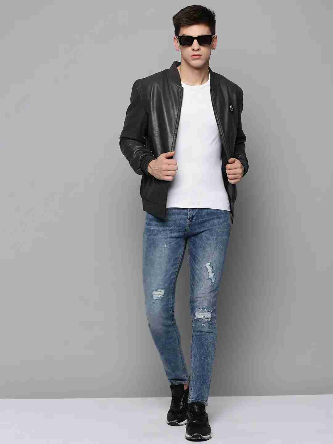 SHOWOFF Men Grey Solid Mandarin Collar Full Sleeves Jacket