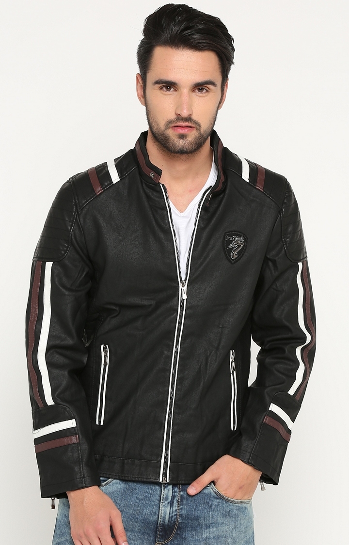 Showoff | SHOWOFF Men's Leather Full Sleeve Solid Black Casual Jacket 0