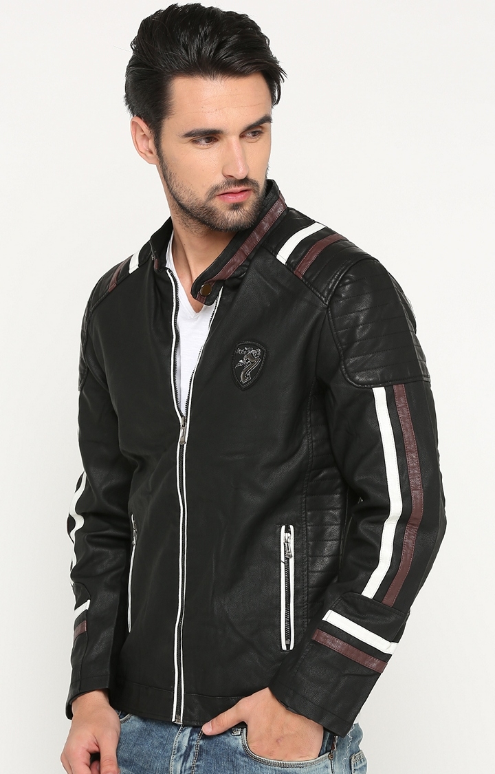 Showoff | SHOWOFF Men's Leather Full Sleeve Solid Black Casual Jacket 2