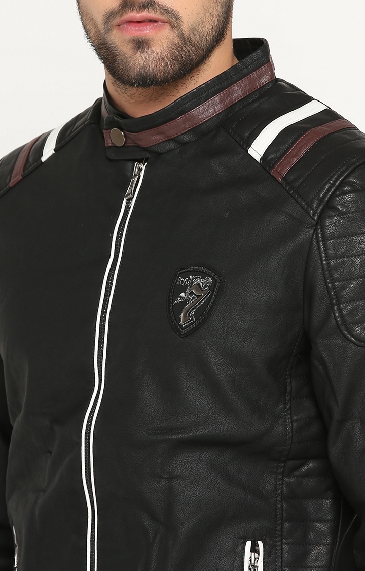 Showoff | SHOWOFF Men's Leather Full Sleeve Solid Black Casual Jacket 4