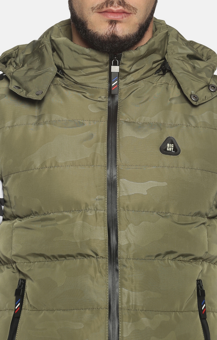 Showoff | SHOWOFF Men Green Camouflage Hooded Sleeveless Slim Fit Mid Length Bomber Jacket 5