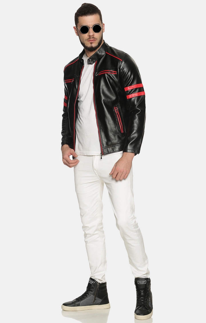 Showoff | Men Black Casual Solid Leather jacket 1