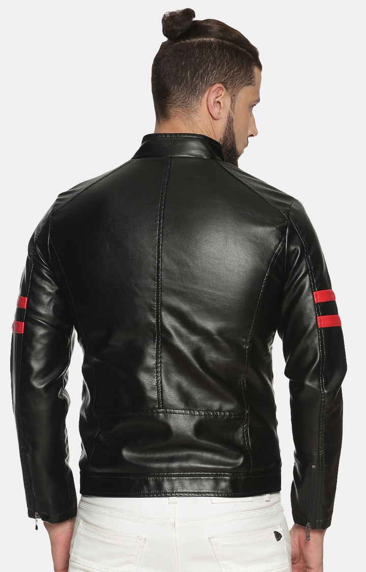 Showoff | Men Black Casual Solid Leather jacket 3