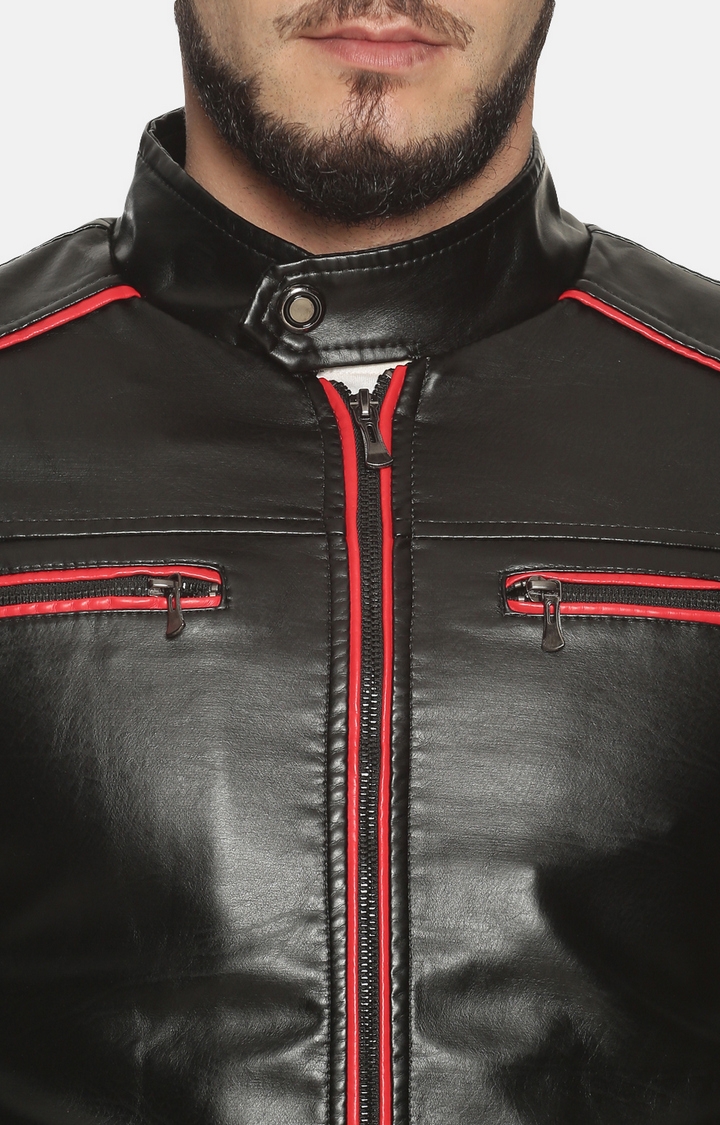 Showoff | Men Black Casual Solid Leather jacket 4