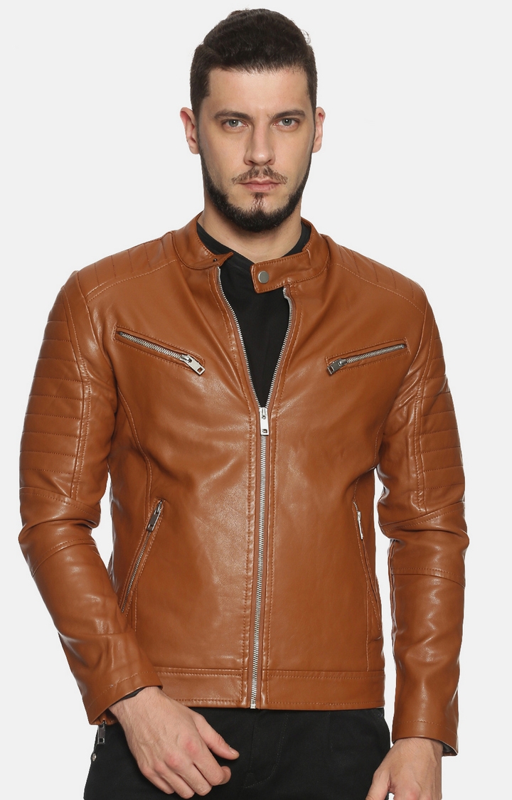 Showoff | SHOWOFF Men Brown Solid Mandarin Collar Full Sleeves Slim Fit Mid Length Jacket 0
