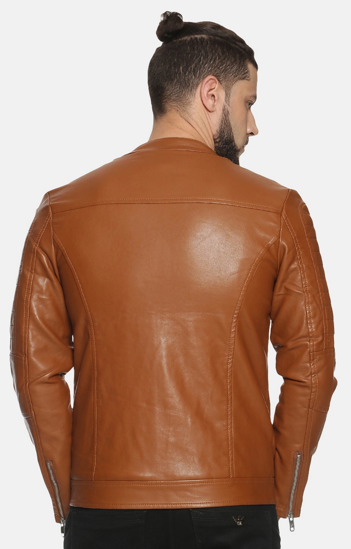 Showoff | SHOWOFF Men Brown Solid Mandarin Collar Full Sleeves Slim Fit Mid Length Jacket 3