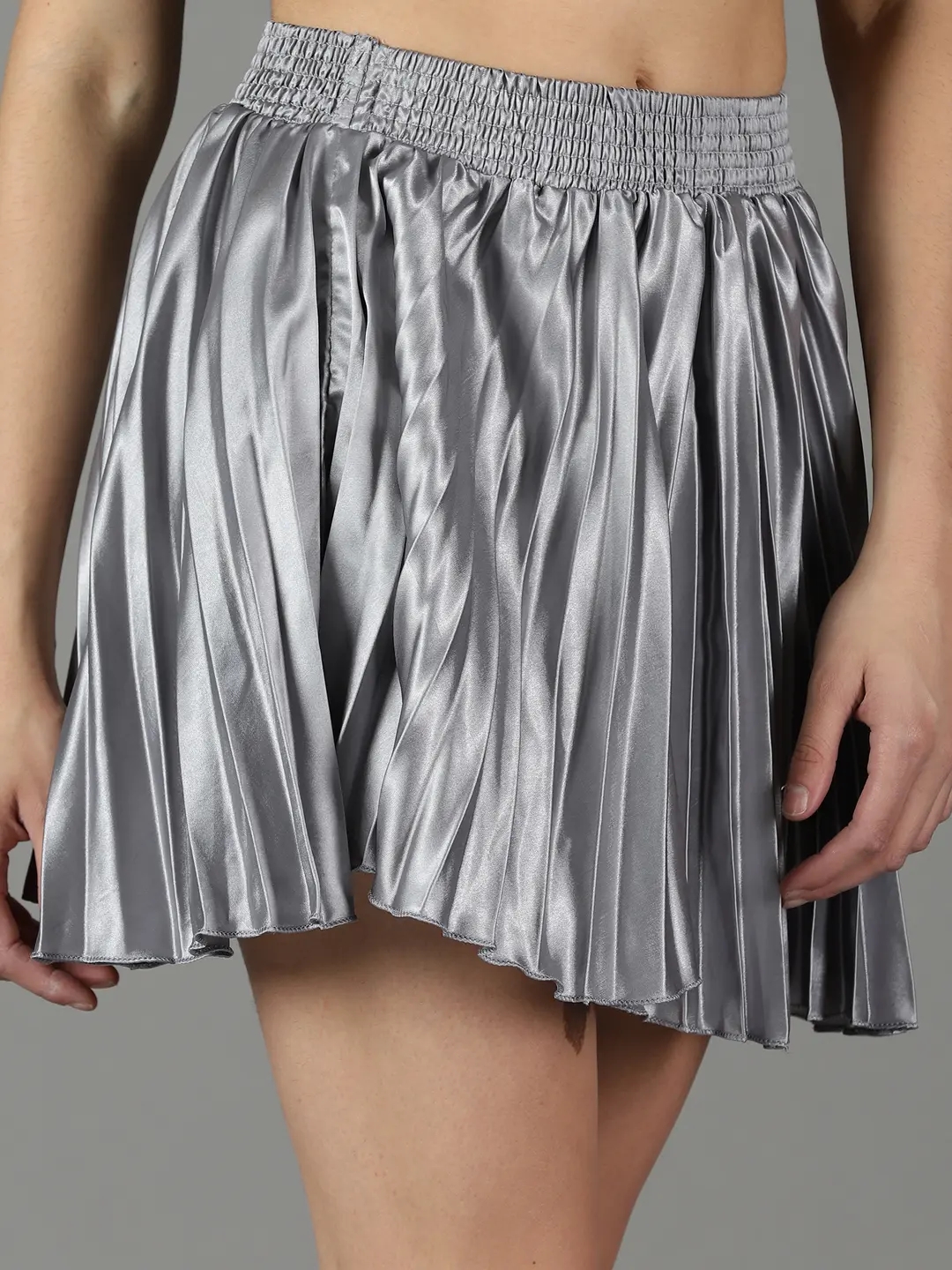 Showoff | SHOWOFF Women Grey Solid  Above Knee Flared Skirt 5