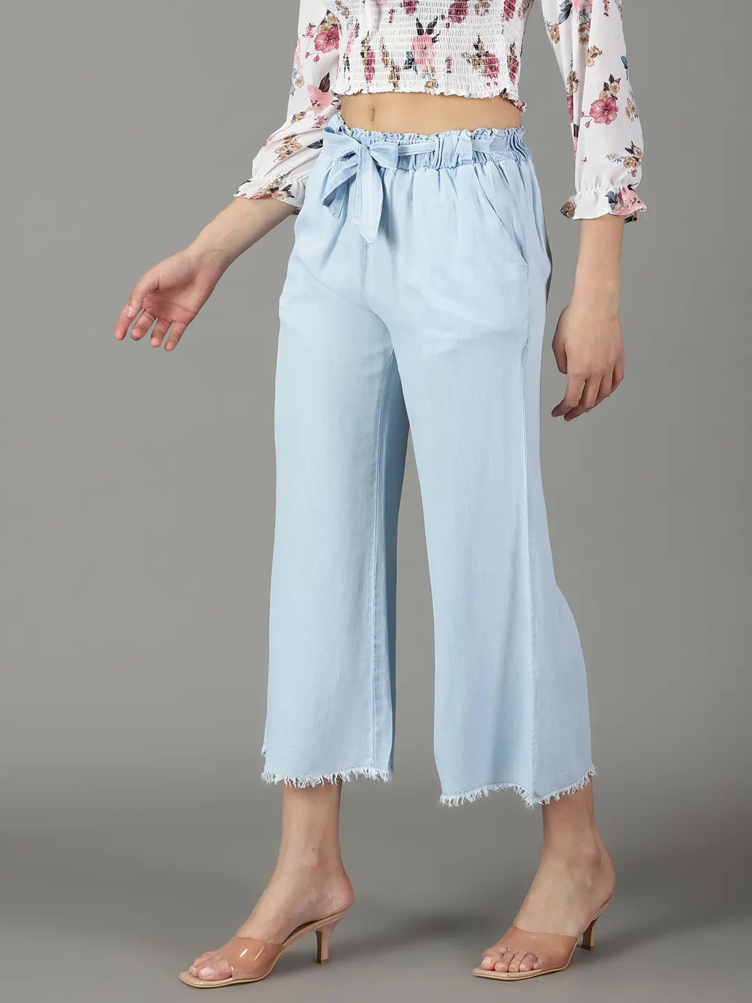 Buy SHOW OFF Womens Blue Faded Parallel Trousers Denim Trouser Online at  Best Prices in India  JioMart