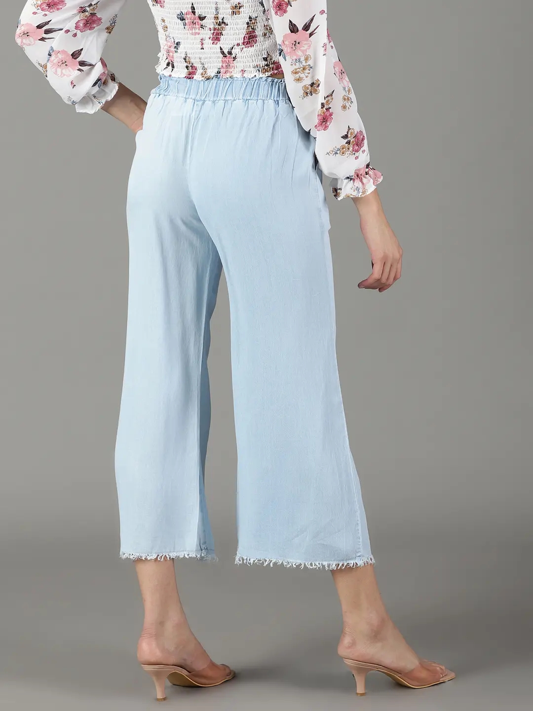 Buy Women Charcoal Grey Solid Denim Parallel Trousers online  Looksgudin