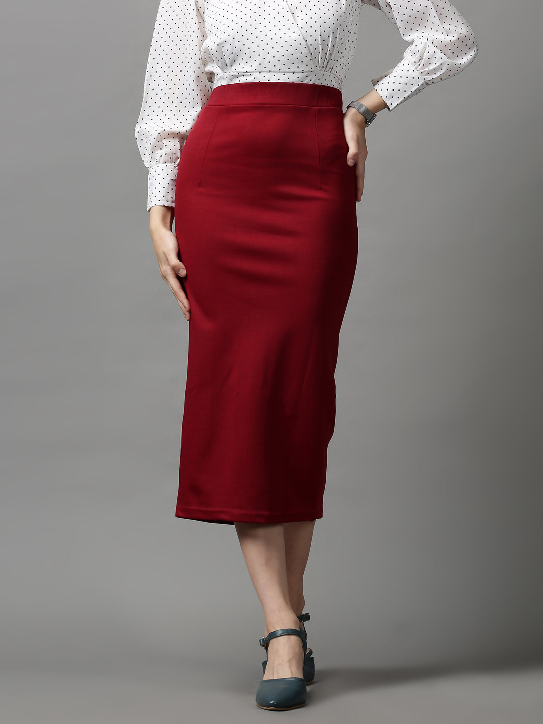 Maroon knee skirt online