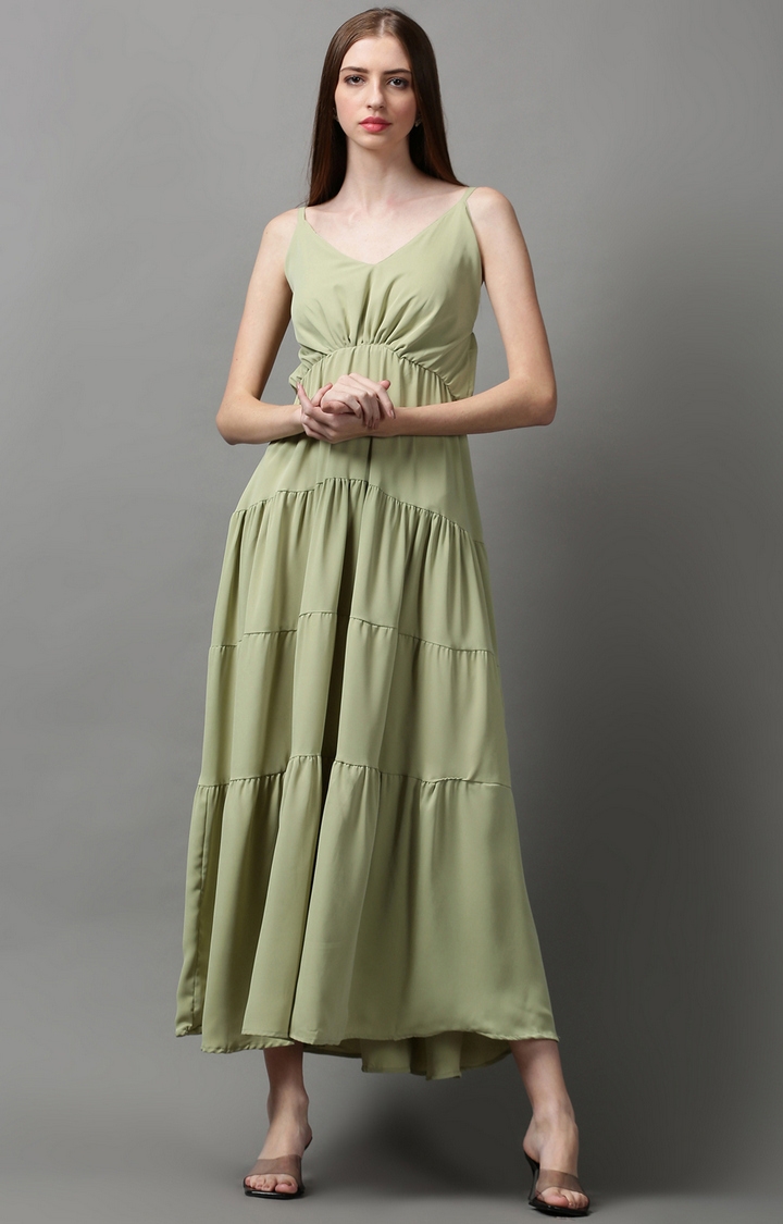Showoff | SHOWOFF Women's V-Neck Solid Green Maxi Dress 0