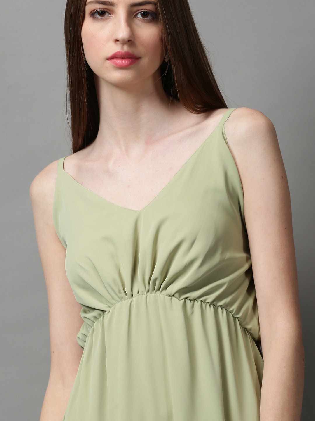 Showoff | SHOWOFF Women's V-Neck Solid Green Maxi Dress 5