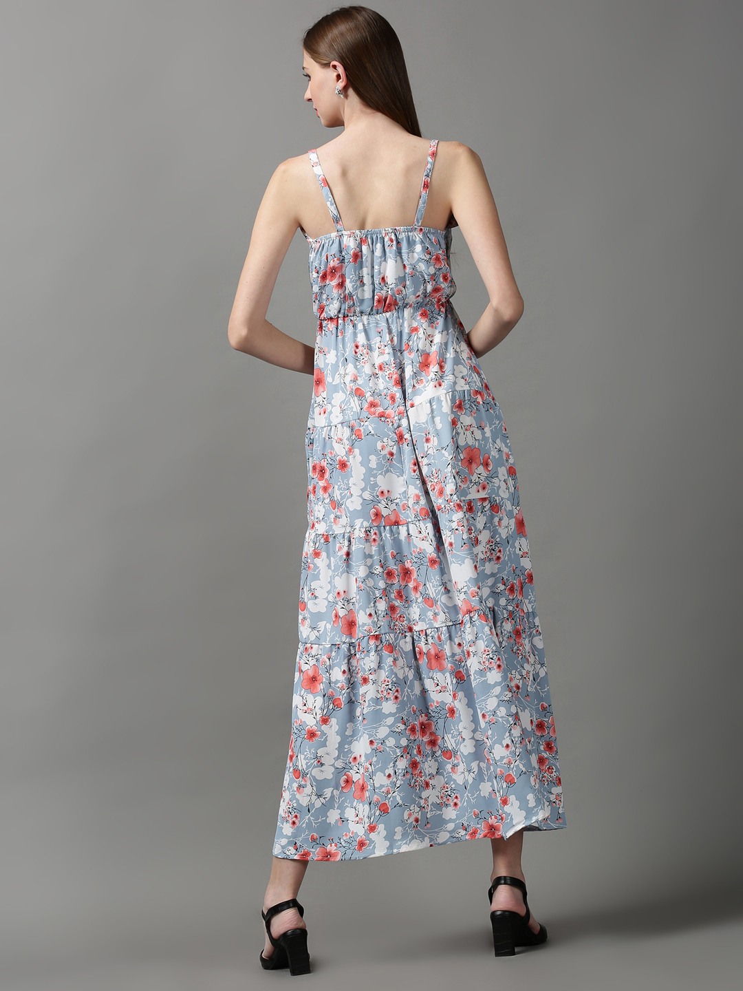 SHOWOFF Women's V-Neck Floral Blue Maxi Dress