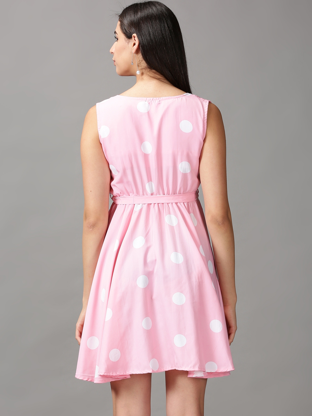 Showoff | SHOWOFF Women Pink Printed V Neck Sleeveless Above Knee Fit and Flare Dress 3