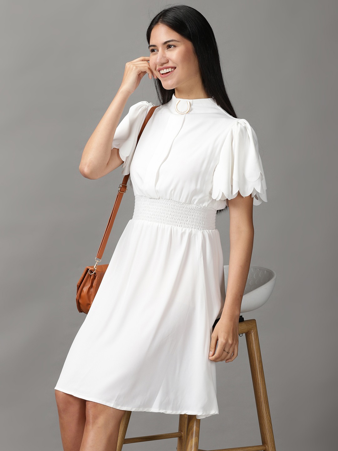 White flare dress knee length best sale