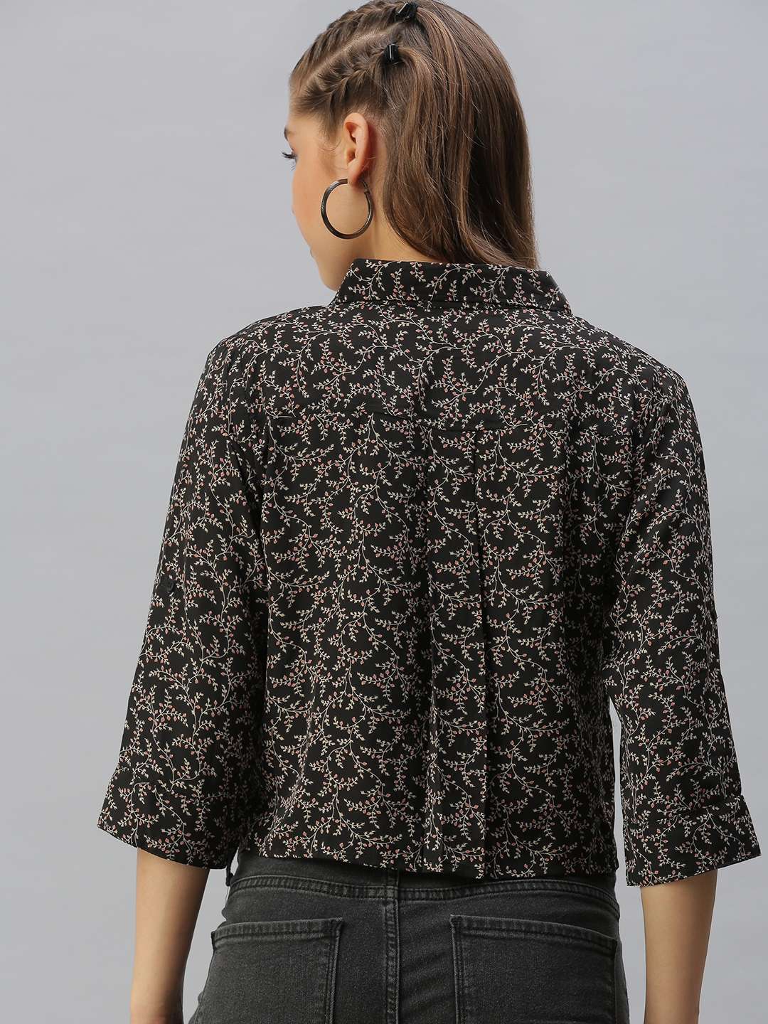 Showoff | SHOWOFF Women's Regular Fit Regular Sleeves Black Floral Shirt 3
