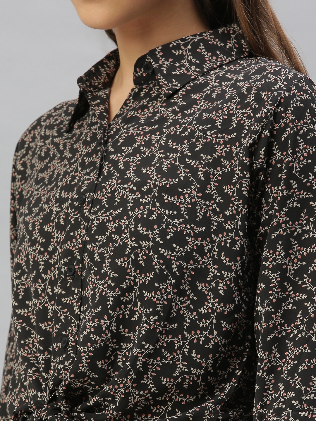 Showoff | SHOWOFF Women's Regular Fit Regular Sleeves Black Floral Shirt 5
