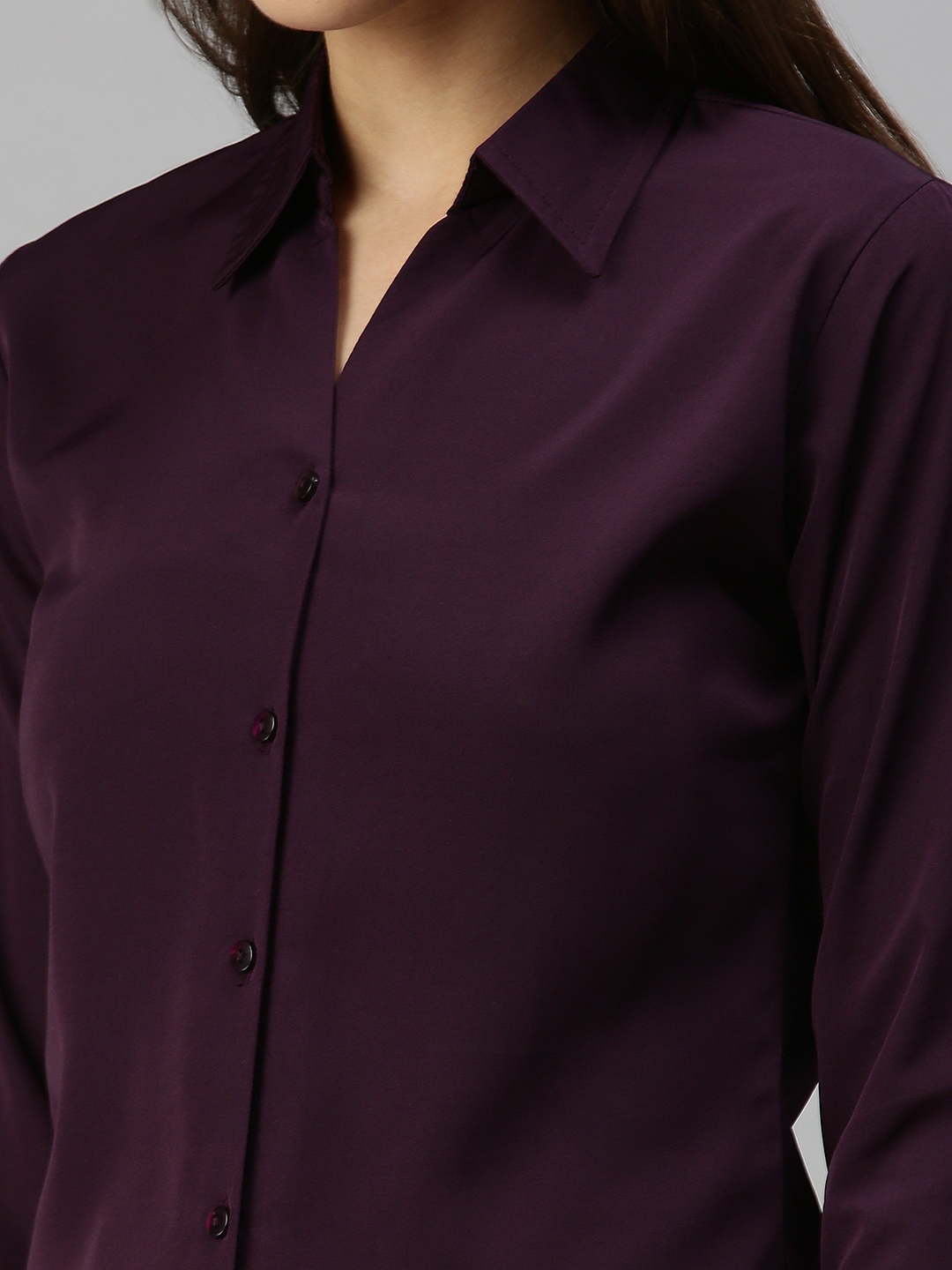 Showoff | SHOWOFF Women Magenta Solid Spread Collar Three-Quarter Sleeves Casual Shirt 4