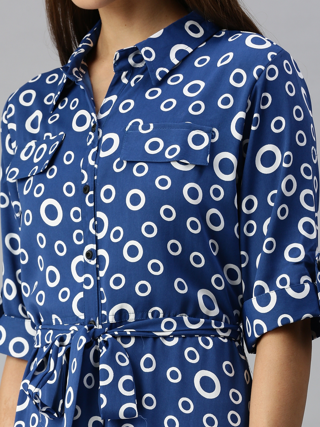Showoff | SHOWOFF Women's Geometric Blue Shirt Dress 5