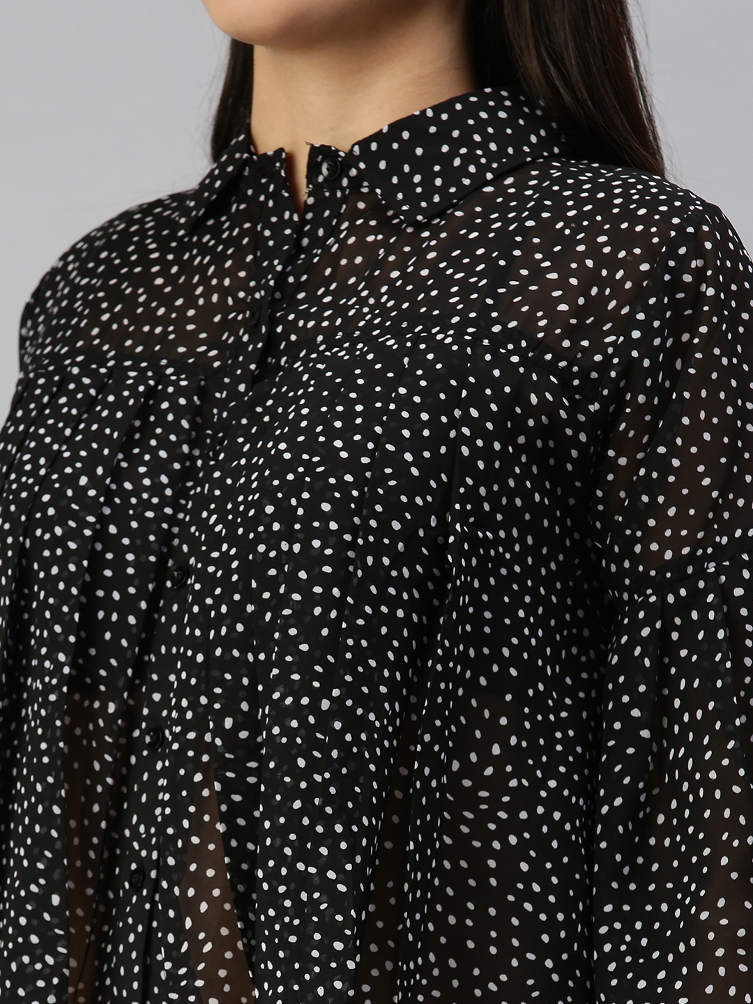 Showoff | SHOWOFF Women's Three-Quarter Sleeves Shirt Collar Black Polka Dots Top 5