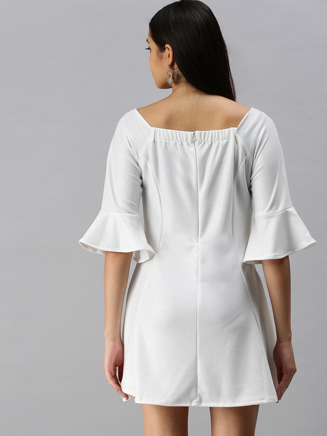 Showoff | SHOWOFF Women's Fit and Flare Off-Shoulder White Solid Dress 2