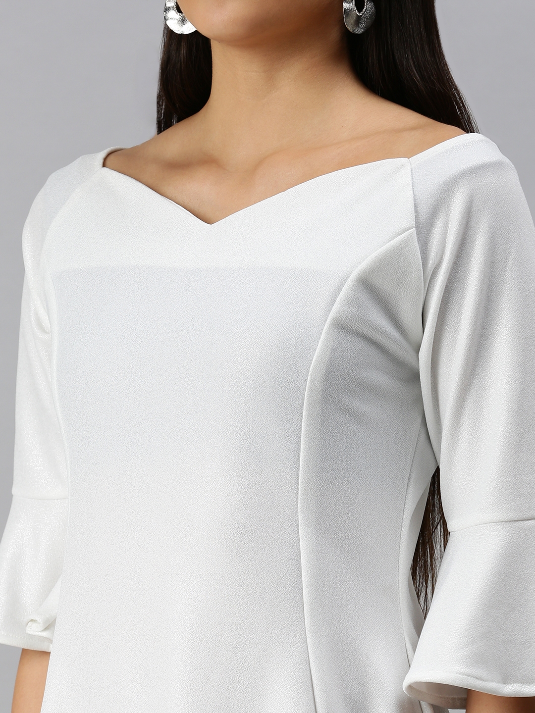 Showoff | SHOWOFF Women's Fit and Flare Off-Shoulder White Solid Dress 4