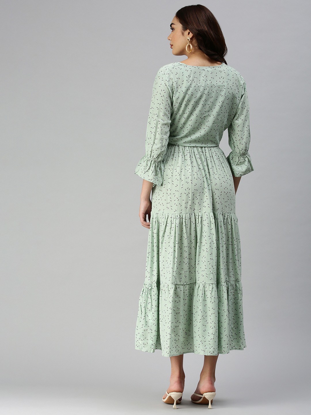 SHOWOFF Women's Green Square Neck Abstract Maxi Dress