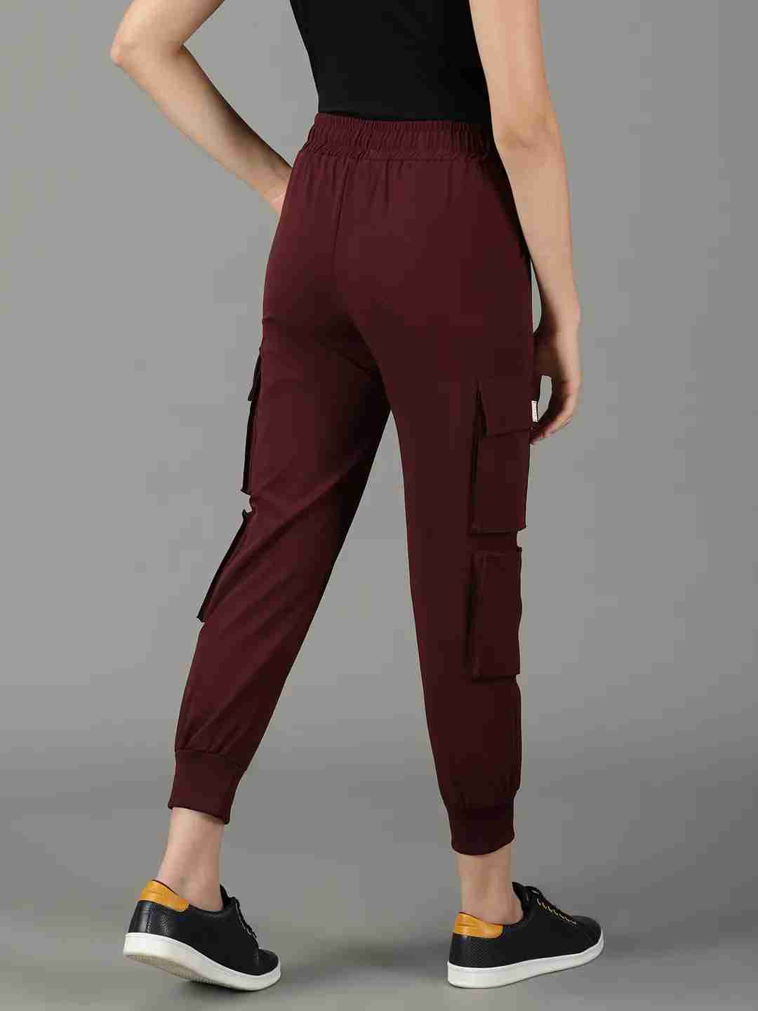 zazbi Solid Women Maroon Track Pants 