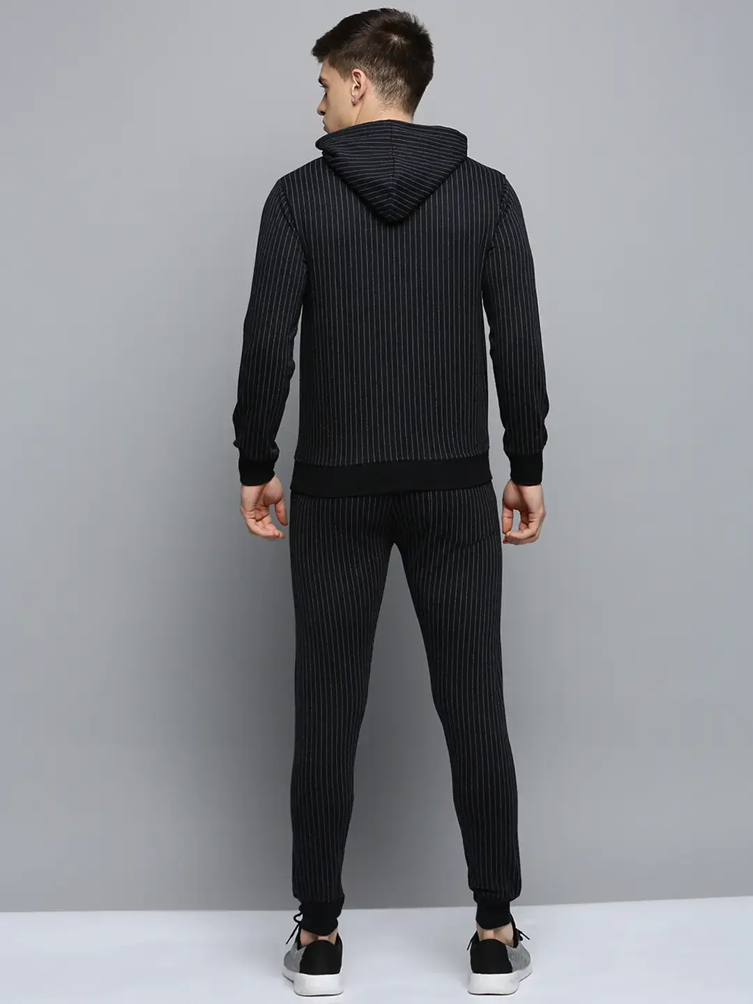 SHOWOFF Men's Striped Black Hood Tracksuit