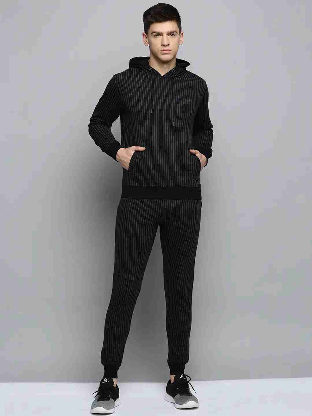 SHOWOFF Men's Striped Black Hood Tracksuit