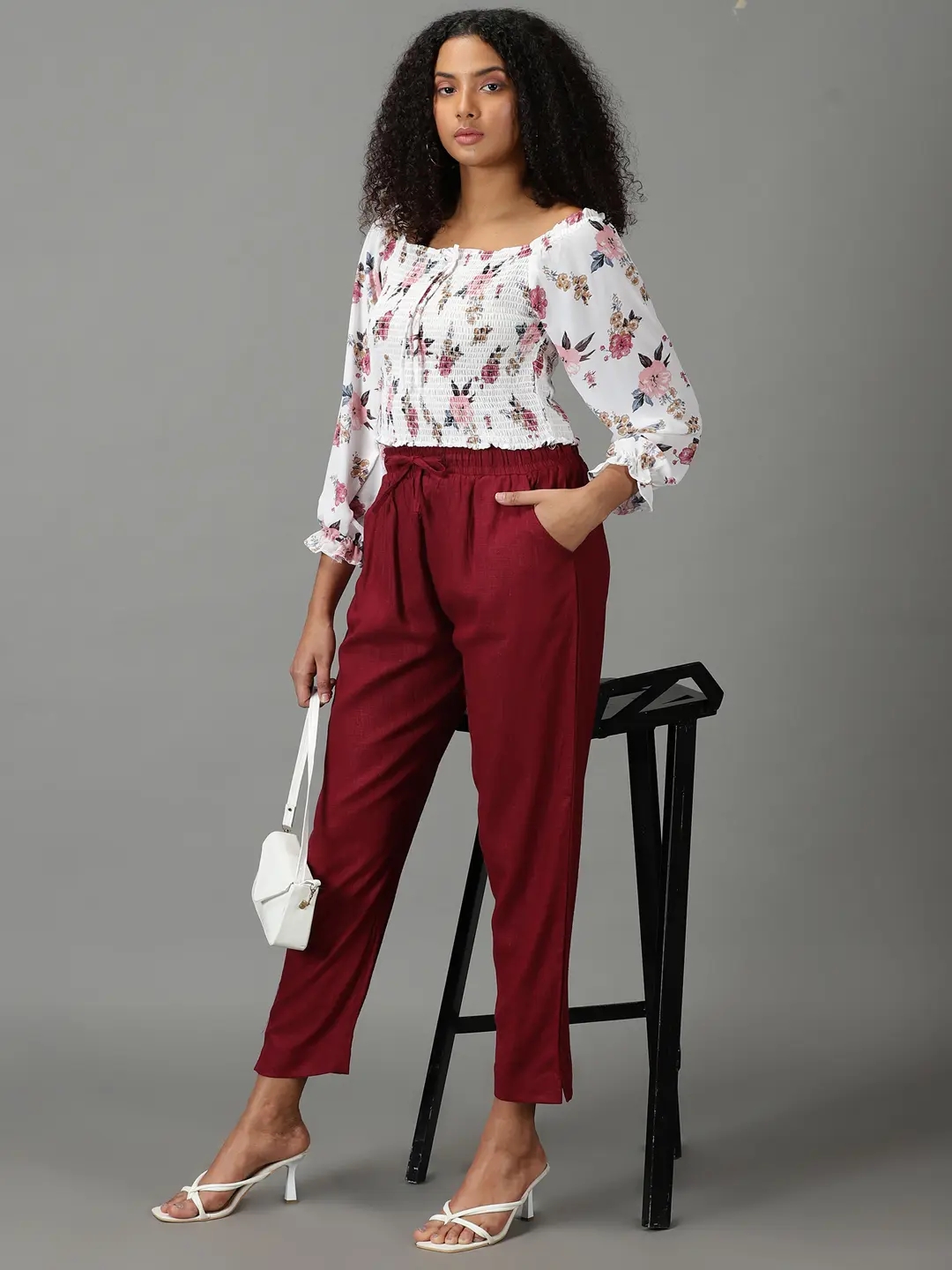 Buy Vishudh Maroon Casual Printed Regular Fit Trousers for Women Online at  Rs399  Ketch