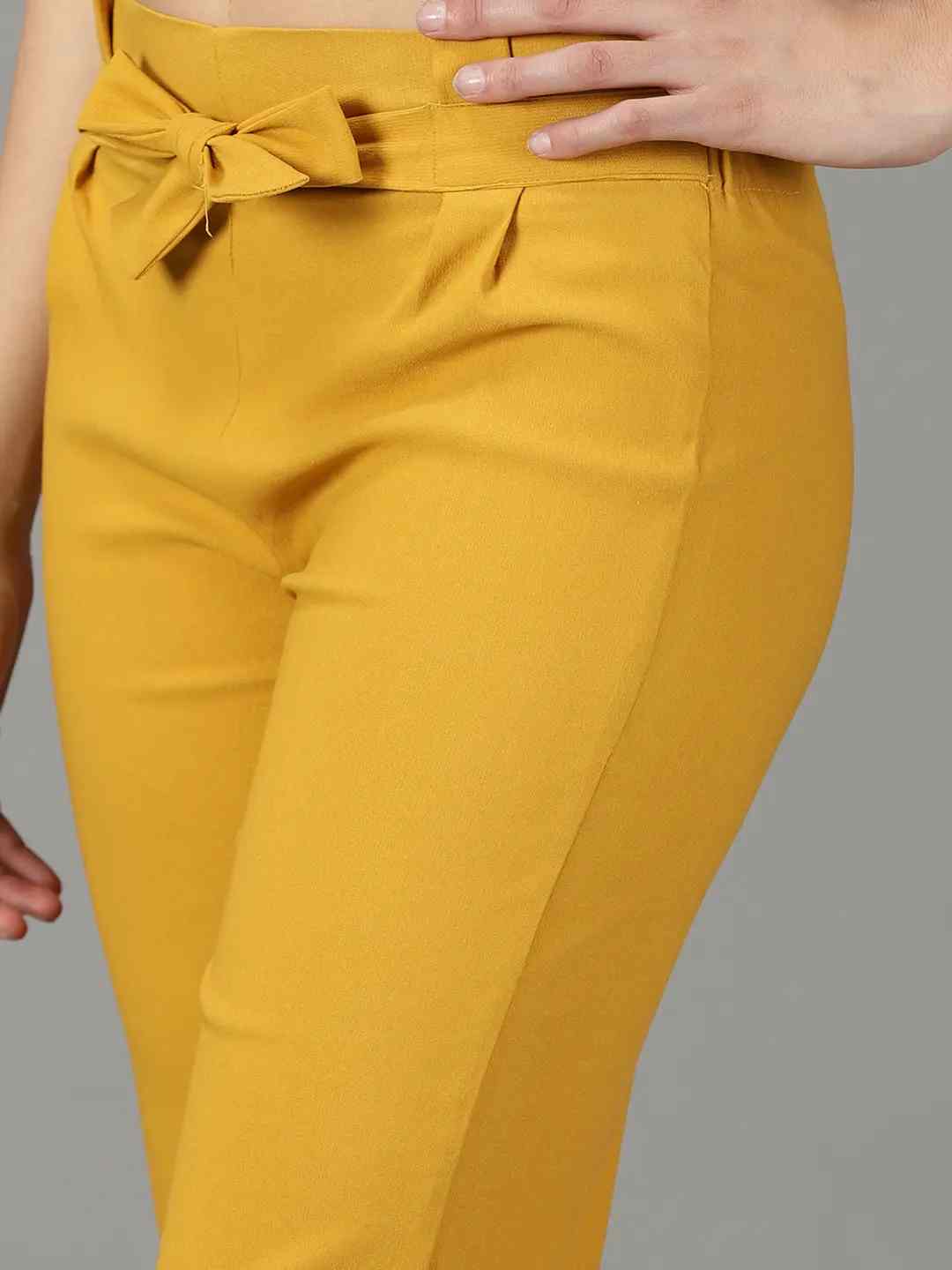 SHOWOFF Women Mustard Solid Straight Fit Trouser
