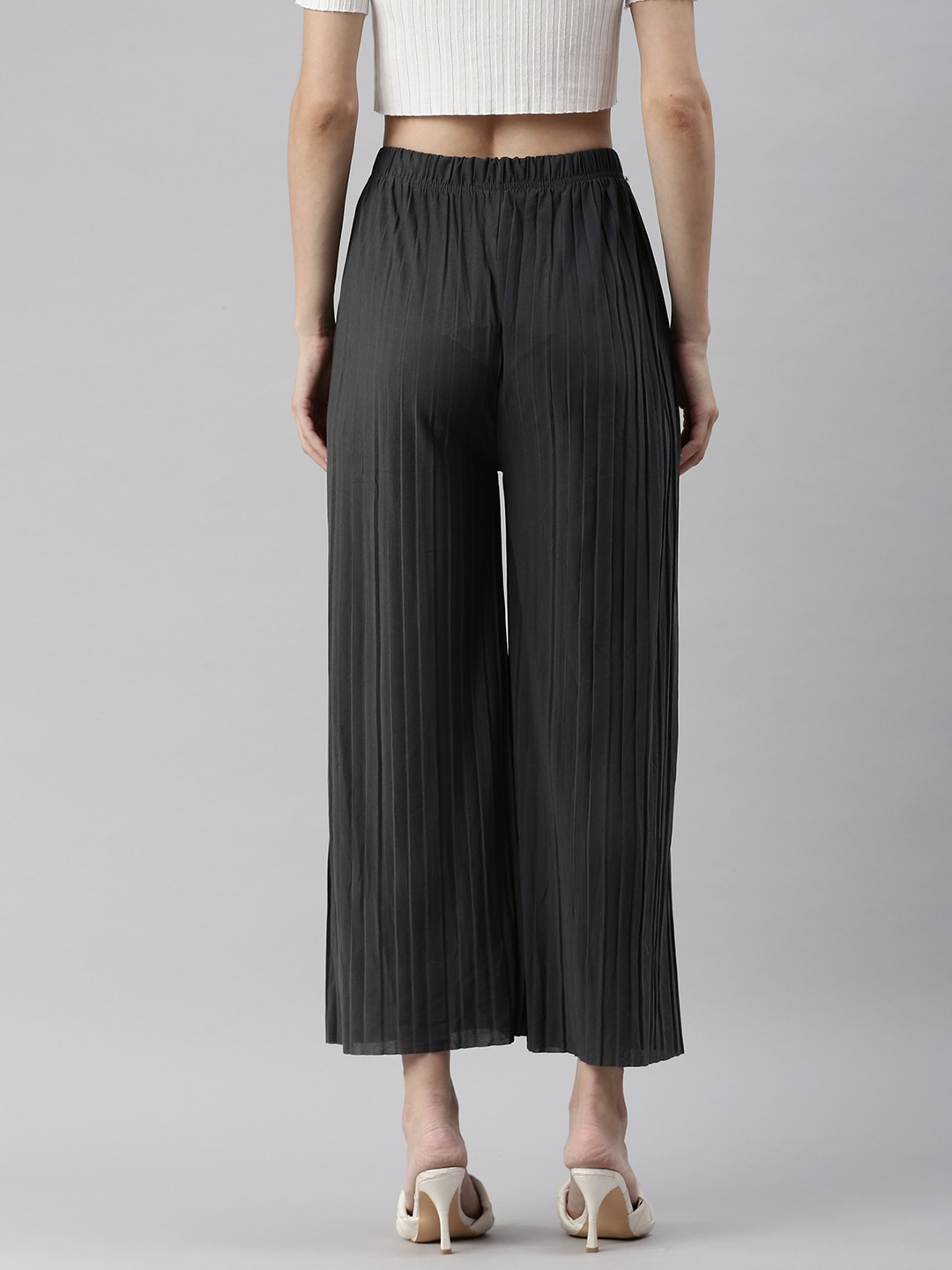SHOWOFF Women's Solid High-Rise Grey Trouser