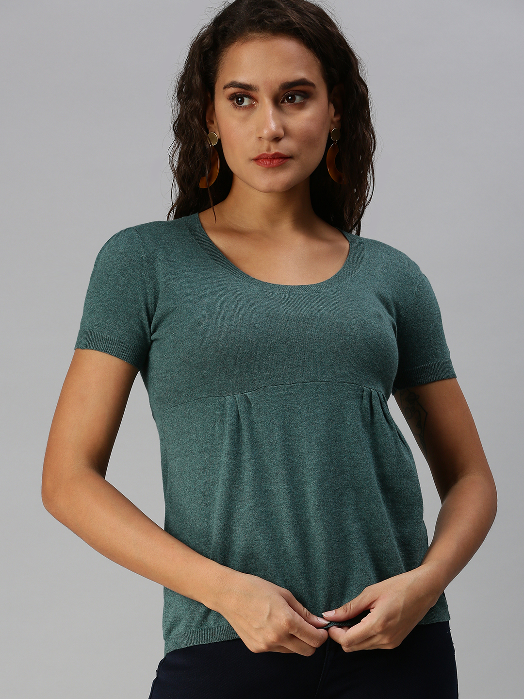 Women's Green Solid Top
