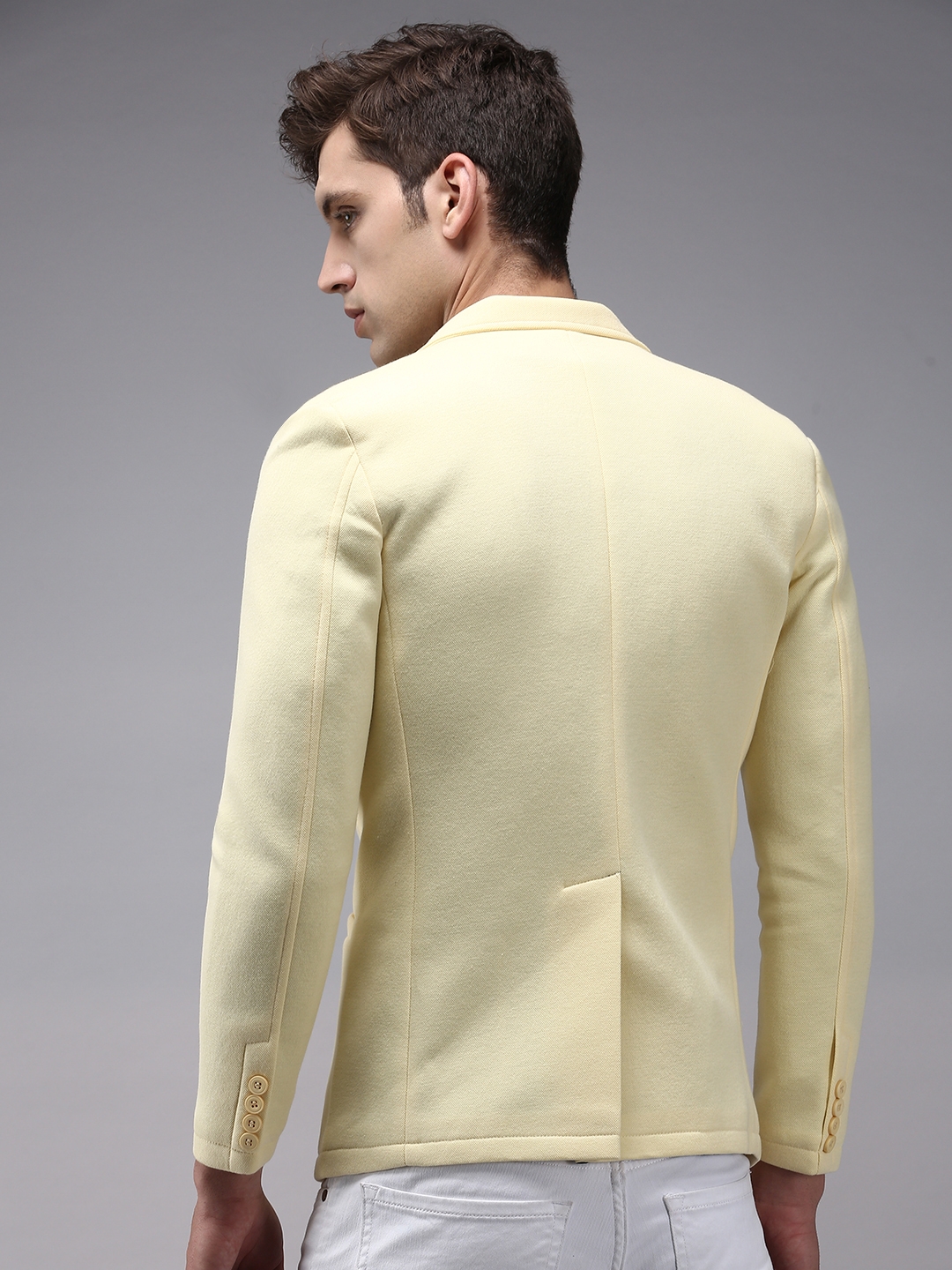 Showoff | SHOWOFF Men Yellow Solid  Notched Lapel Full Sleeves Open Front Blazer 3