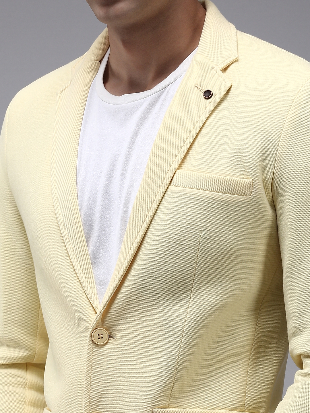 Showoff | SHOWOFF Men Yellow Solid  Notched Lapel Full Sleeves Open Front Blazer 5
