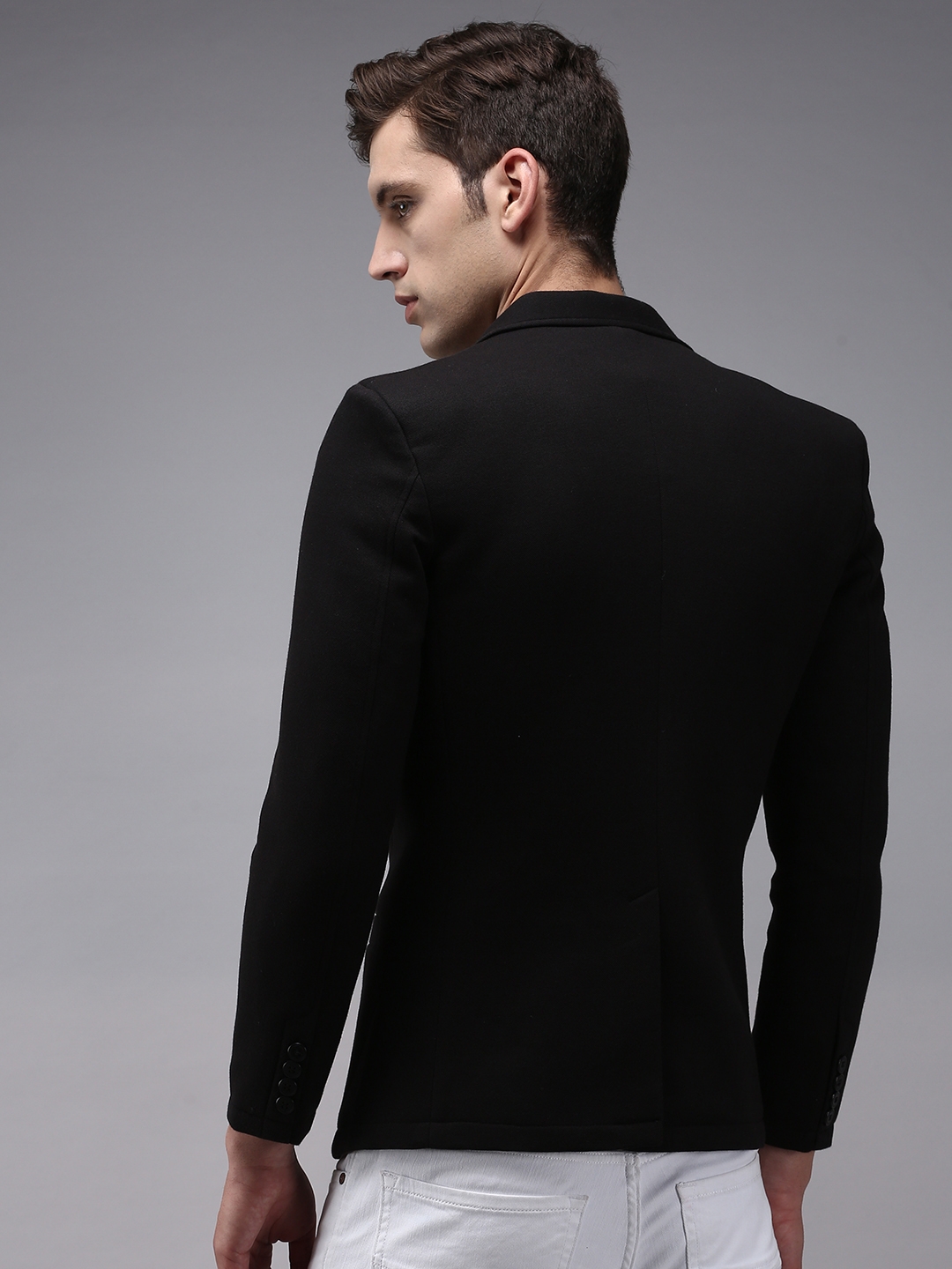 Showoff | SHOWOFF Men Black Solid  Notched Lapel Full Sleeves Open Front Blazer 3
