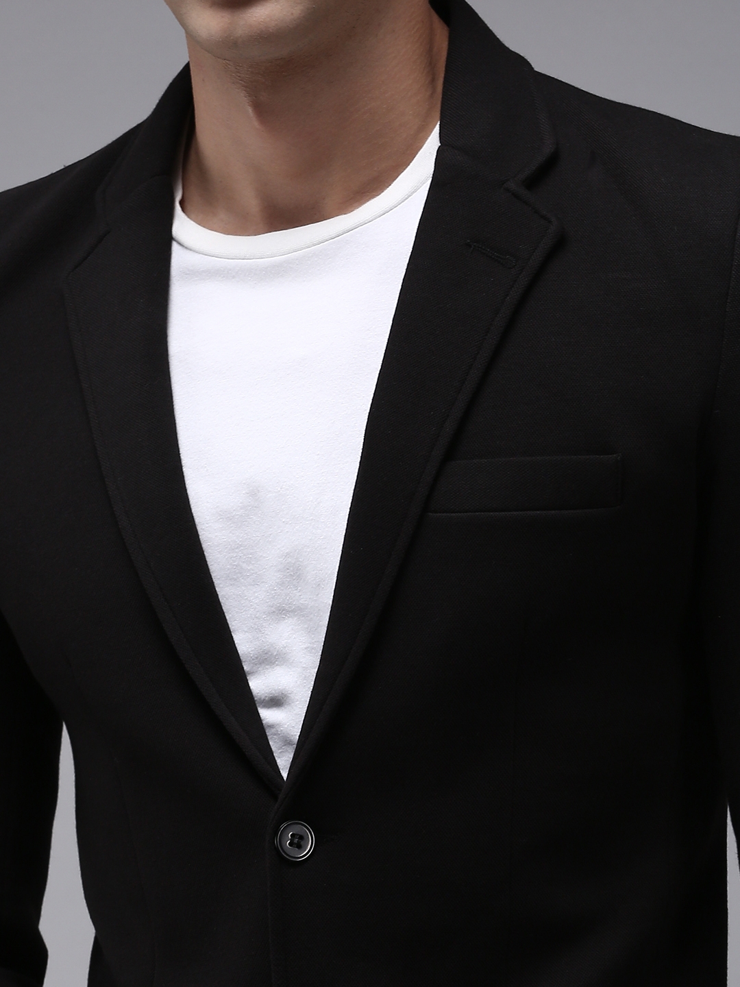 Showoff | SHOWOFF Men Black Solid  Notched Lapel Full Sleeves Open Front Blazer 5