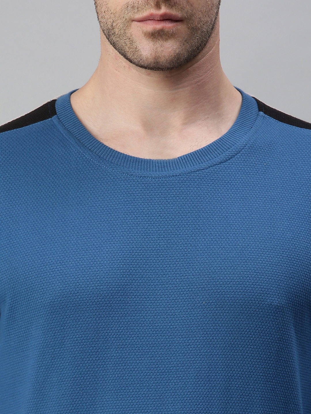 Showoff | SHOWOFF Men Blue Solid Round Neck Full Sleeves Slim Fit Mid Length Sweatshirt 5