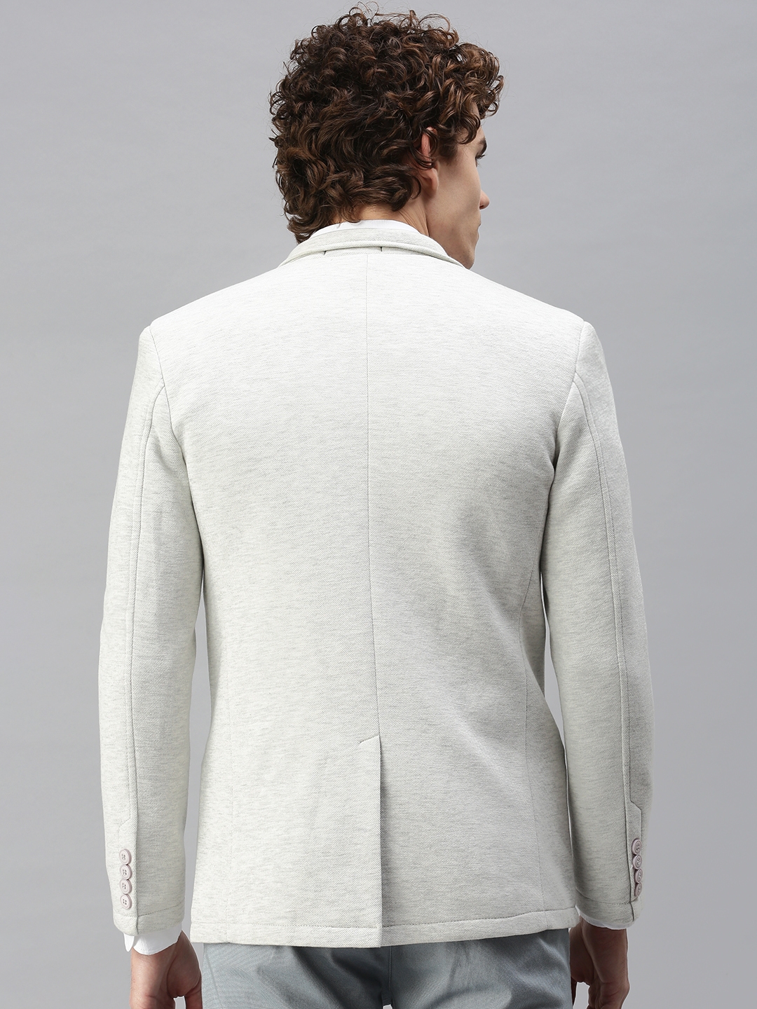 Showoff | SHOWOFF Men Off White Solid Notched Lapel Full Sleeves Slim Fit Open Front Blazer 2