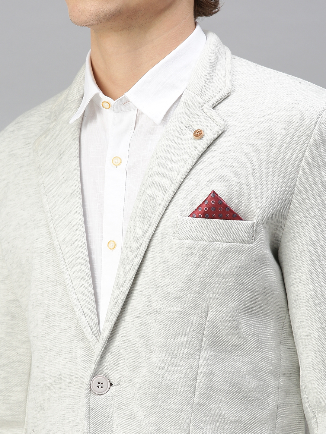 Showoff | SHOWOFF Men Off White Solid Notched Lapel Full Sleeves Slim Fit Open Front Blazer 4