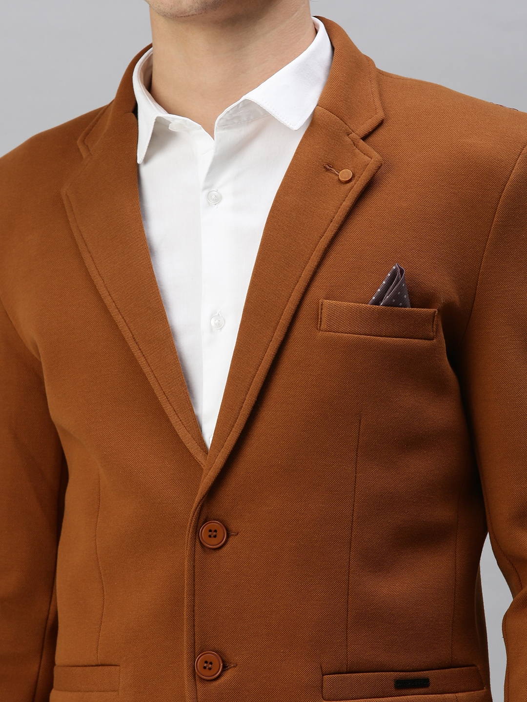 Showoff | SHOWOFF Men Tan Solid Notched Lapel Full Sleeves Slim Fit Open Front Blazer 4