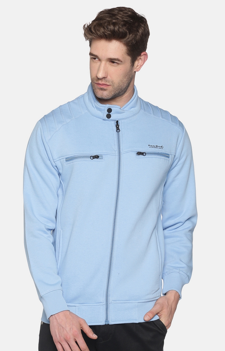 Showoff | SHOWOFF Men Blue Solid Mandarin Collar Full Sleeves Regular Fit Mid Length Sweatshirt 0